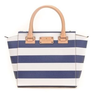 KATE SPADE Cream & Navy Stripe Camryn Wellesley Small Leather Satchel